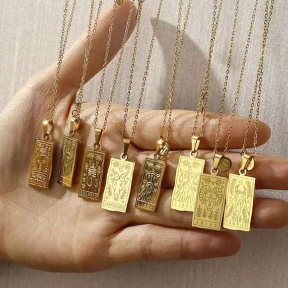 NEW 18K Gold Plated Sagittarius Zodiac Sign Rectangle Pendant Necklace - Picture 2 of 6